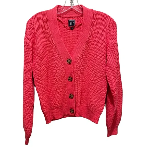 Gap Button Front Cardigan Sweater V Neck Rose Bush Pink Women’s Size XS - Picture 2 of 10